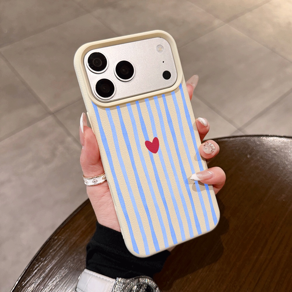Apple Iphone 15 Pro Max - Dikey Çizgili Kalp Desenli Telefon Kılıfı
