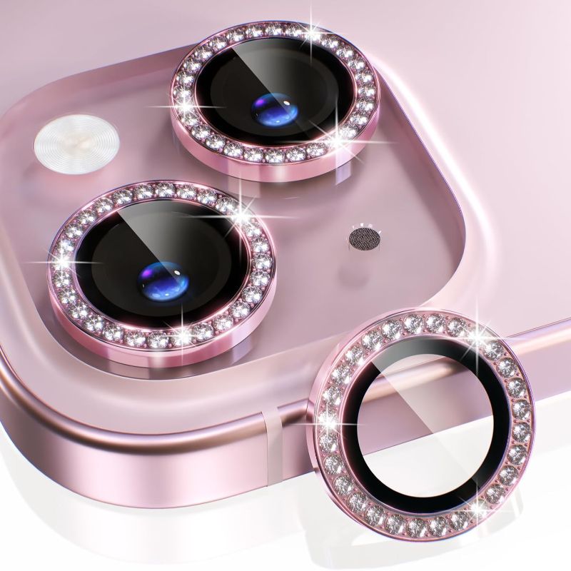 Tempered Glass Screen 9H - 1 Adet Pembe Simli Elmas Kamera
