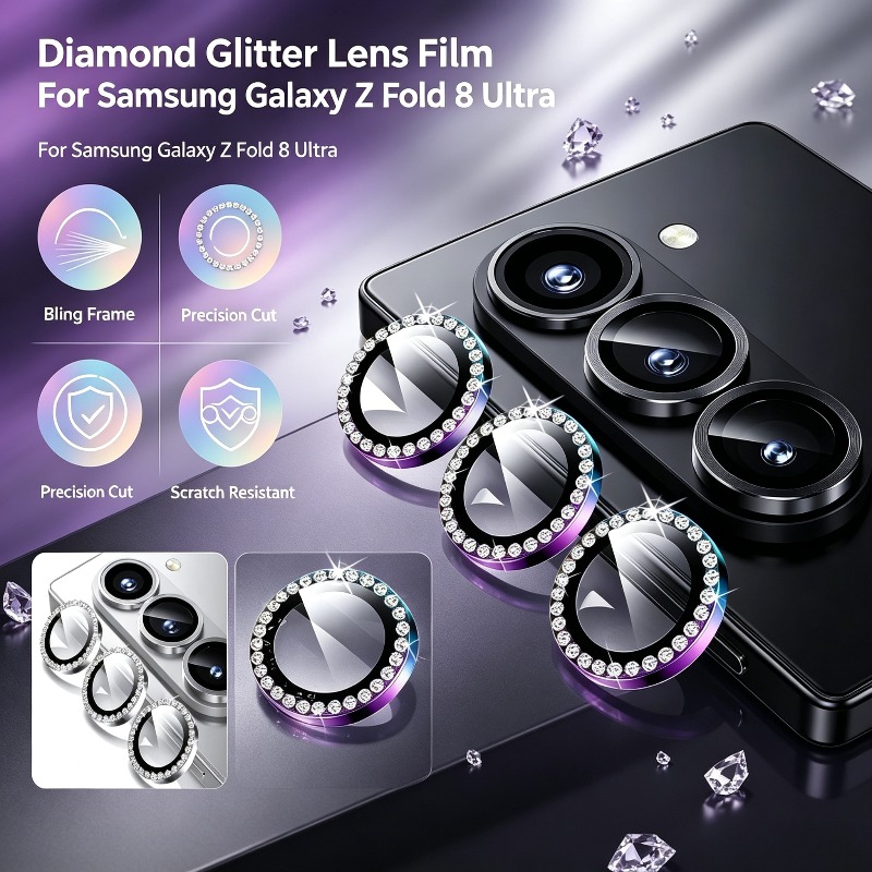 Tempered Glass Screen 9H - 3D Rhinestone Işıltılı 9H Lens Temperli
